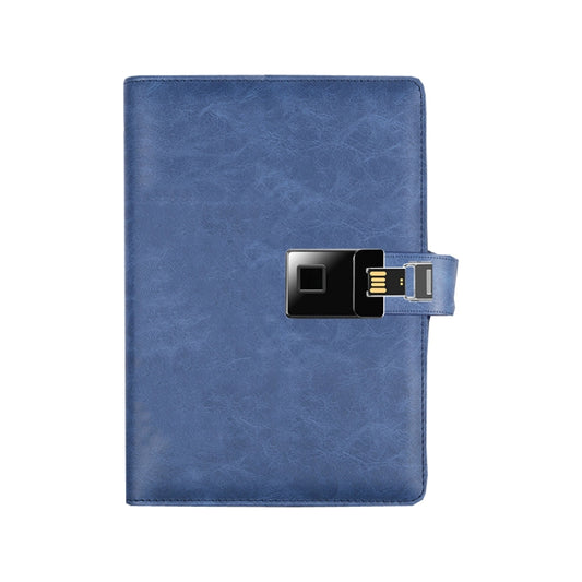 A5 Multi-Function Fingerprint Unlocking Notebook Can Record 10 Fingerprints, Specification: Only With Fingerprint Lock(Crazy Horse Pattern Blue) by buy2fix