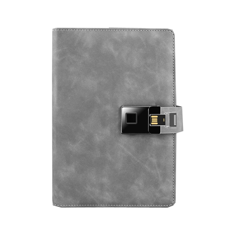 A5 Multi-Function Fingerprint Unlocking Notebook Can Record 10 Fingerprints, Specification: Only With Fingerprint Lock(Cowhide Gray) by buy2fix
