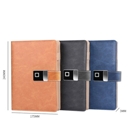 A5 Multi-Function Fingerprint Unlocking Notebook Can Record 10 Fingerprints, Specification: Only With Fingerprint Lock(Steel Wire Orange) by buy2fix