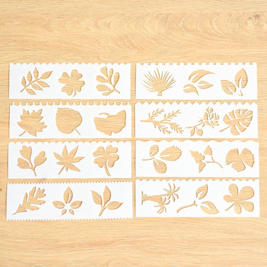 HB-9 Long Series 8 in 1 Drawing Ruler Hand Account Multi-Function Hollow Flower Edge Filling TemplateLeaves)