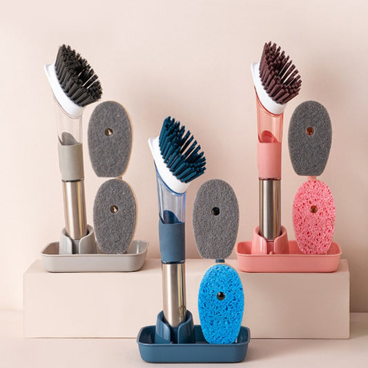 Kitchen Oil Dirty Pan Brush Can Add Detergent Sponge Brush Long Handle Cleaning Brush(Pink) by buy2fix