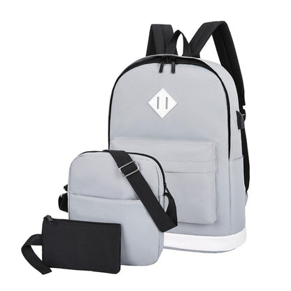 3 in 1 College Style Casual Backpack Student USB Charging Backpack(Light Grey) - Double-shoulder Bags by buy2fix | Online Shopping UK | buy2fix