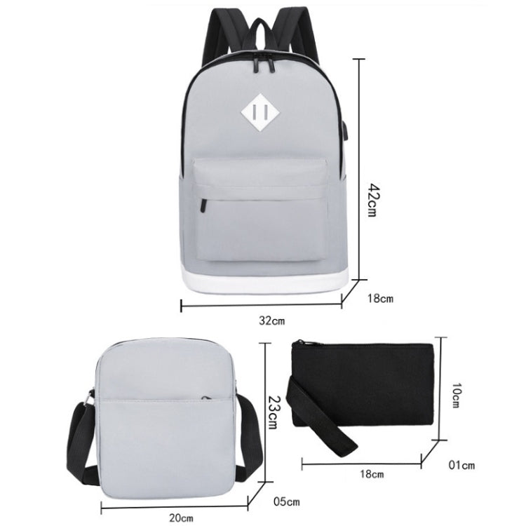 3 in 1 College Style Casual Backpack Student USB Charging Backpack(Leaves Blue) - Double-shoulder Bags by buy2fix | Online Shopping UK | buy2fix