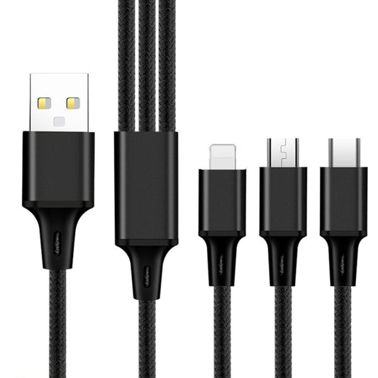 2 PCS ZZ034 USB To 8 Pin + USB-C / Type-C + Micro USB 3 In 1 Fast Charging Cable, Style: Mini-Black - Multifunction Cable by buy2fix | Online Shopping UK | buy2fix