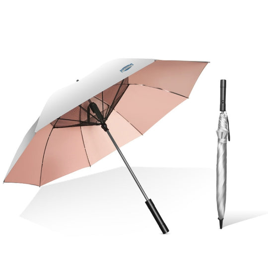 9033 Sun and Rain Dual-purpose Umbrella Multi-function Fan Titanium Silver Glue Sunscreen and UV Protection Long Handle Umbrella(Pink)