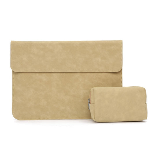 Horizontal Sheep Leather Laptop Bag For Macbook Air/ Pro 13 Inch  A2337/A1989/A2179/A2338/A1708(Liner Bag + Power Supply Bag  Khaki) - Protective Bags by buy2fix | Online Shopping UK | buy2fix