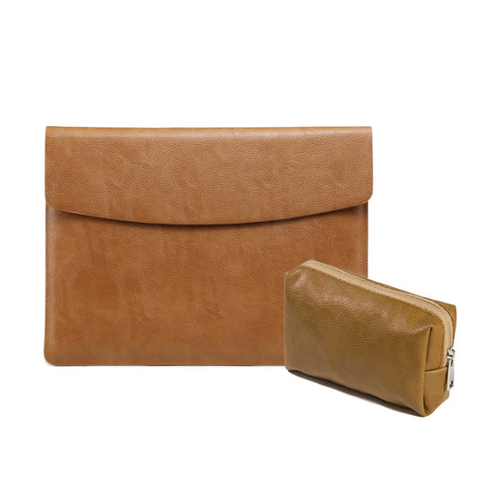 Horizontal Litchi Texture Laptop Bag Liner Bag For MacBook 12 Inch A1534(Liner Bag+Power Bag Yellow)