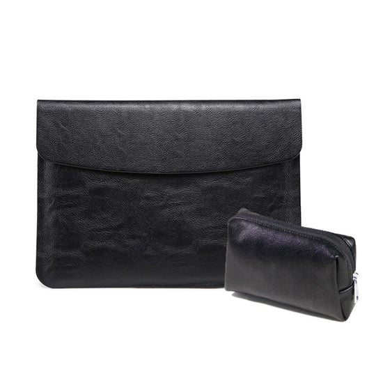 Horizontal Litchi Texture Laptop Bag Liner Bag For MacBook 12 Inch A1534(Liner Bag+Power Bag Black)