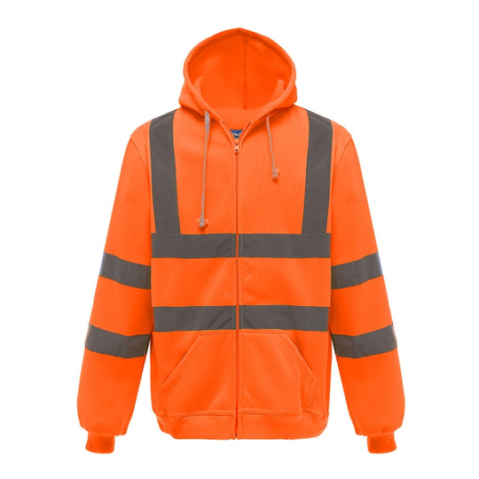 Reflective Hooded Zipper Sweatshirt Outdoor Sports Fleece Reflective Clothing, Size: S(Fluorescent Orange)
