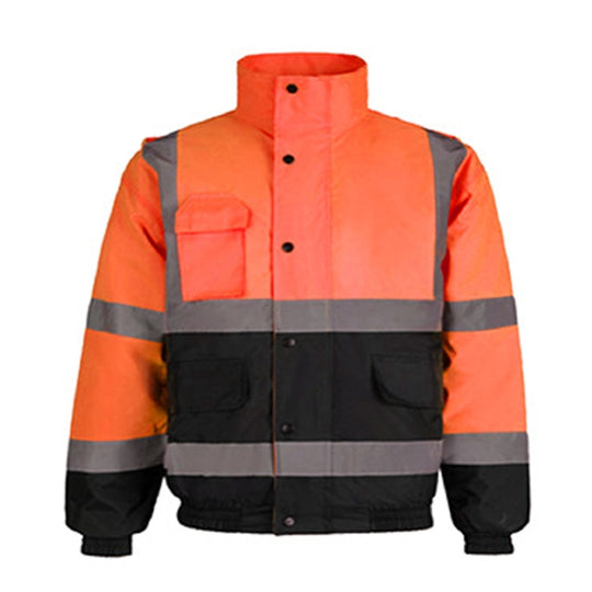 Winter Warm Waterproof Short Multi-pocket Reflective Cotton Jacket, Size: XL(Orange+Navy Blue)