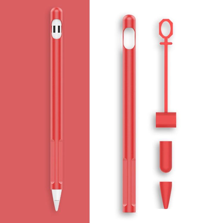 2 Sets 4 In 1 Stylus Silicone Protective Cover + Anti-Lost Rope Set For Apple Pencil 1(Red) by buy2fix