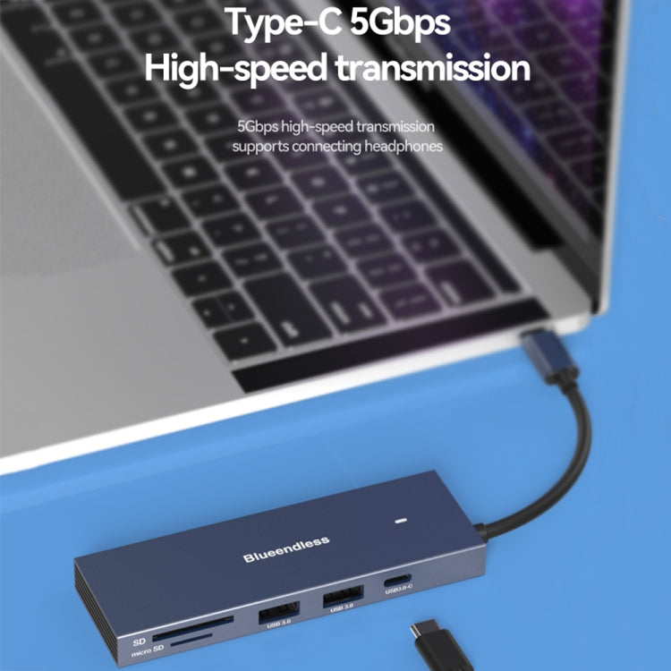 Blueendless 4K60Hz + Data Port Type-C Docking Station USB3.0 Splitter, Spec: 6-in-1 Gray by Blueendless