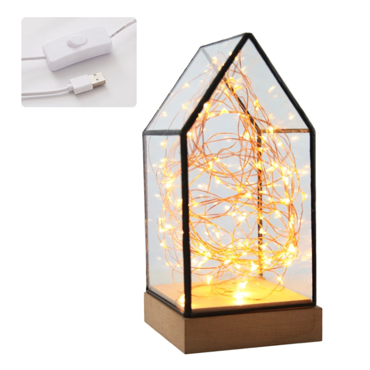 Fireworks Glass Lampshade Wooden Base 100 LEDs Night Light Birthday Christmas Gift, Spec: Button Switch(Firefly House) - Night Lights by buy2fix | Online Shopping UK | buy2fix