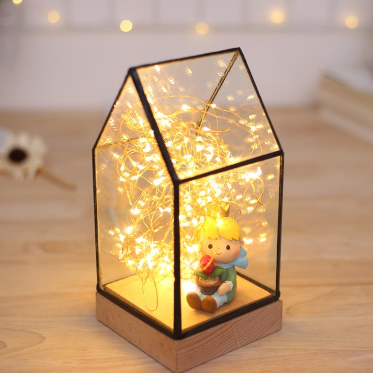 Fireworks Glass Lampshade Wooden Base 100 LEDs Night Light Birthday Christmas Gift, Spec: Dimming Switch(Firefly House) - Night Lights by buy2fix | Online Shopping UK | buy2fix