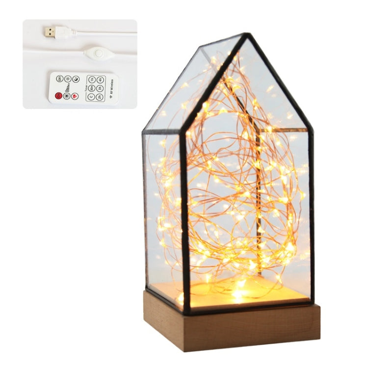 Fireworks Glass Lampshade Wooden Base 100 LEDs Night Light Birthday Christmas Gift, Spec: Remote+Wired Control(Firefly House) - Night Lights by buy2fix | Online Shopping UK | buy2fix