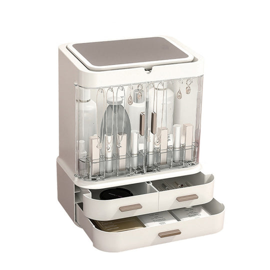 Dust-Proof Drawer Type Cosmetic Storage Box Household Large-Capacity Desktop Lipstick Storage Box, Colour: LED Upgrade Model White