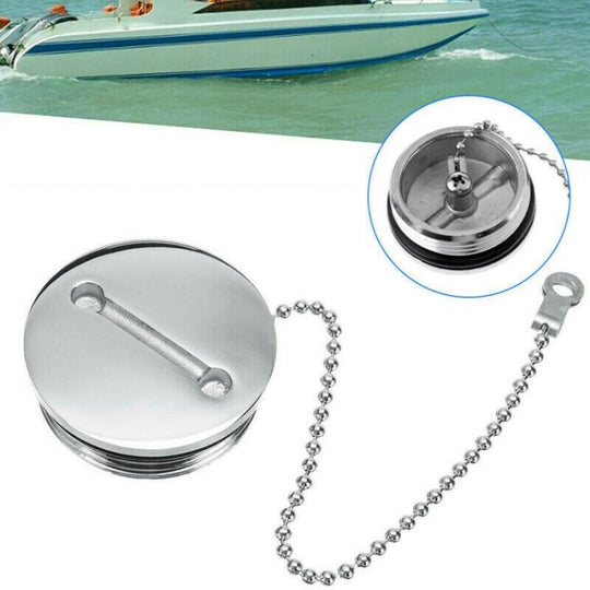 38mm Stainless Steel Boat Deck Fill Filler Replacement Cap + Chain Boat Replacement Accessories