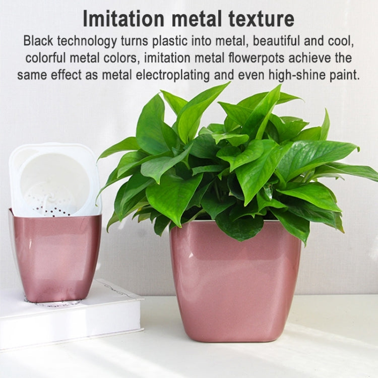 Imitation Metal Colorful Water Storage Plastic Flowerpot, Size: G109 Medium Pot(Square Rose Gold) - Flower Pots & Planters by buy2fix | Online Shopping UK | buy2fix