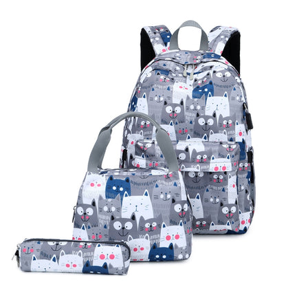 3 PCS / Set 2035 Printed Backpack Large-Capacity Leisure Computer Backpack Student School Bag(Grey) - Double-shoulder Bags by buy2fix | Online Shopping UK | buy2fix