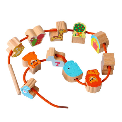 Wooden Toys Baby DIY Toy Cartoon Fruit Animal Stringing Threading Wooden Beads Toy(Animal) - Early Education Toys by buy2fix | Online Shopping UK | buy2fix