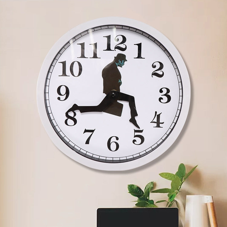 Walking Clock Businessman Briefcase Glass Wall Clock Personality Clock Decoration Round Clock(White) by buy2fix