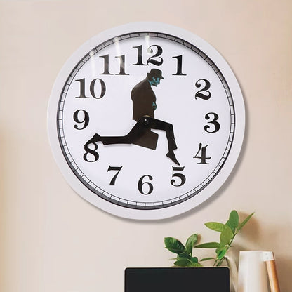Walking Clock Businessman Briefcase Glass Wall Clock Personality Clock Decoration Round Clock(White) by buy2fix