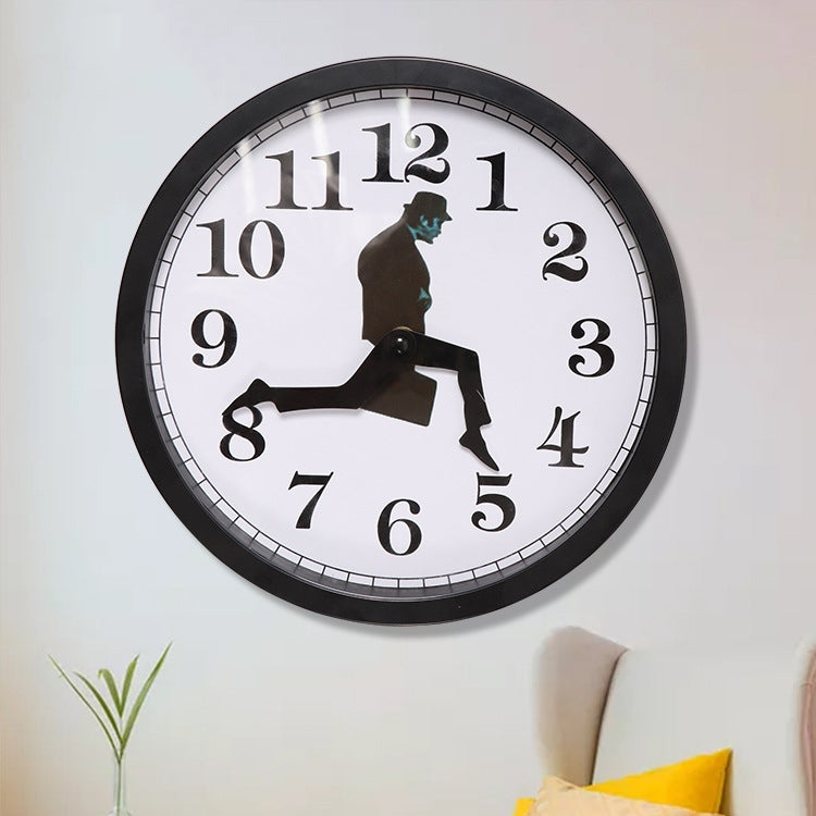 Walking Clock Businessman Briefcase Glass Wall Clock Personality Clock Decoration Round Clock(Black) by buy2fix