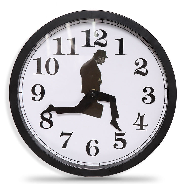 Walking Clock Businessman Briefcase Glass Wall Clock Personality Clock Decoration Round Clock(Black) by buy2fix