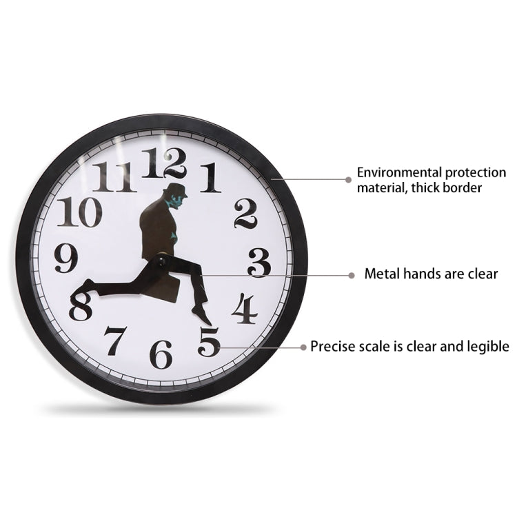 Walking Clock Businessman Briefcase Glass Wall Clock Personality Clock Decoration Round Clock(Black) by buy2fix