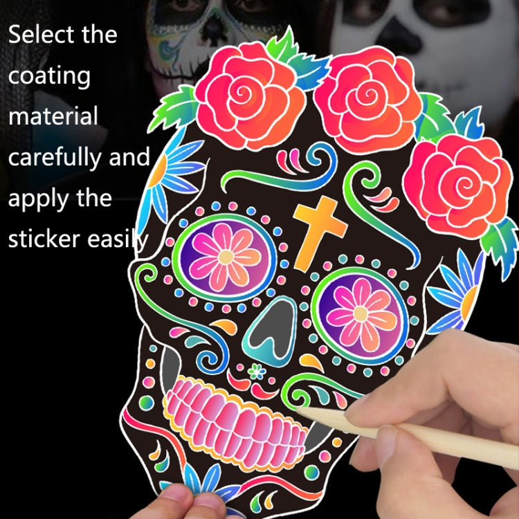 1 Sets Children Colorful Skull Head Halloween Scratch Painting DIY Ornaments Flower Skull Sticker(12 PCS / Set) - Halloween Stickers by buy2fix | Online Shopping UK | buy2fix