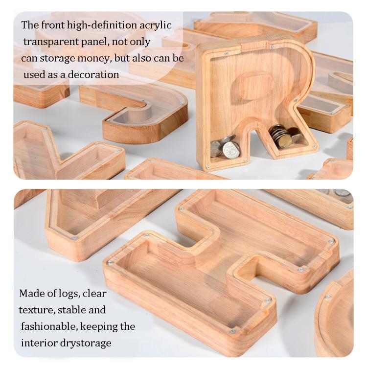 Wooden English Alphabet Piggy Bank Transparent Acrylic Piggy Bank(D) by buy2fix