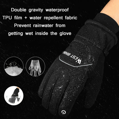 WEST BIKING YP0211221 Winter Warm Fleece Riding Gloves Non-Slip Waterproof Touch Screen Gloves, Size: L(Black) - Cycling Gloves by WEST BIKING | Online Shopping UK | buy2fix