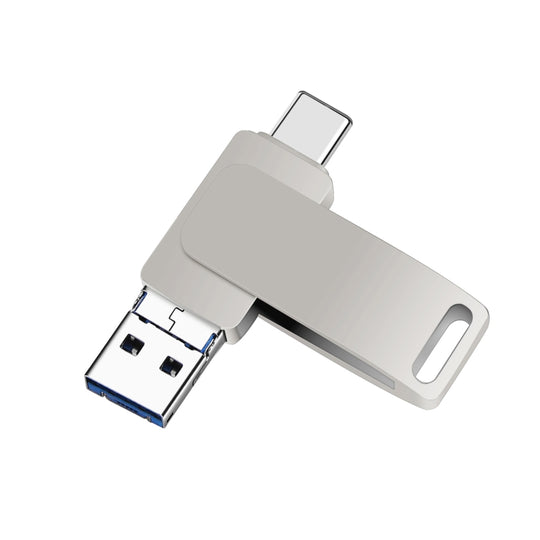 32GB USB 3.0 + 8 Pin + USB-C / Type-C 3 in 1 Phone Computer Metal Rotatable U-Disk(Silver Gray)