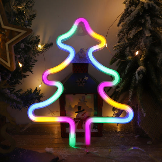 Christmas Decoration Neon Lights Wall-Mounted Ornaments, Spec: Tree-Colorful Light by buy2fix