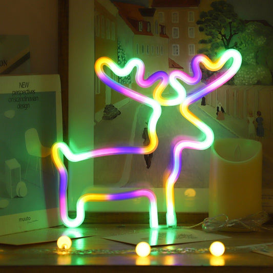 Christmas Decoration Neon Lights Wall-Mounted Ornaments, Spec: Elk-Colorful Light by buy2fix