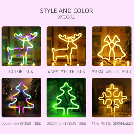 Christmas Decoration Neon Lights Wall-Mounted Ornaments, Spec: Bell-Warm Light by buy2fix