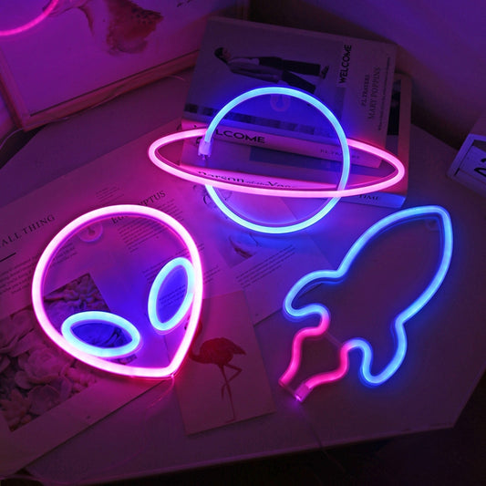 LED Personalized Neon Decorative Light Modeling Light USB Battery Box Dual Purpose, Spec: Rocket by buy2fix
