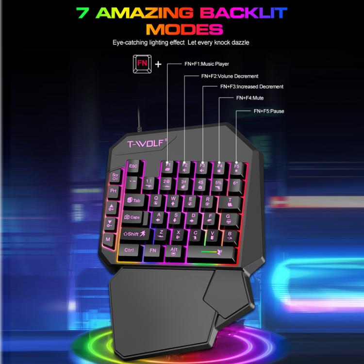 T-WOLF Mobile Gaming One-Handed Keyboard，Specification： T19 Keyboard by T-WOLF