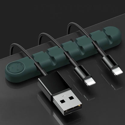 6 Holes Bear Silicone Desktop Data Cable Organizing And Fixing Device(Dark Green) - Cable Organizer by buy2fix | Online Shopping UK | buy2fix
