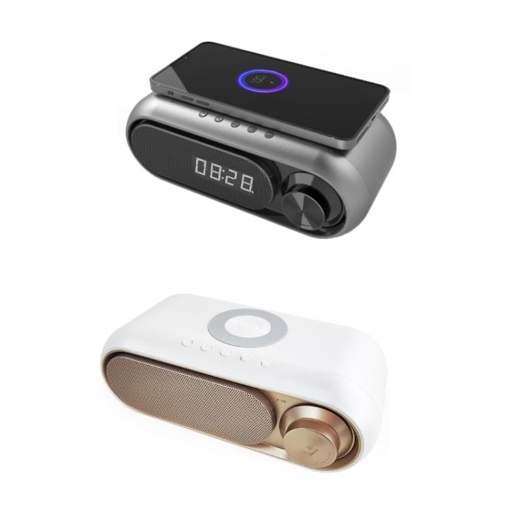 Wireless Charging Bluetooth Speaker Desktop LED Clock(Metallic Gray 5W) - Desktop Speaker by buy2fix | Online Shopping UK | buy2fix