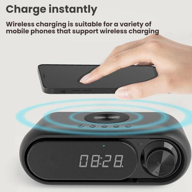 Wireless Charging Bluetooth Speaker Desktop LED Clock(Metallic Gray 15W) - Desktop Speaker by buy2fix | Online Shopping UK | buy2fix