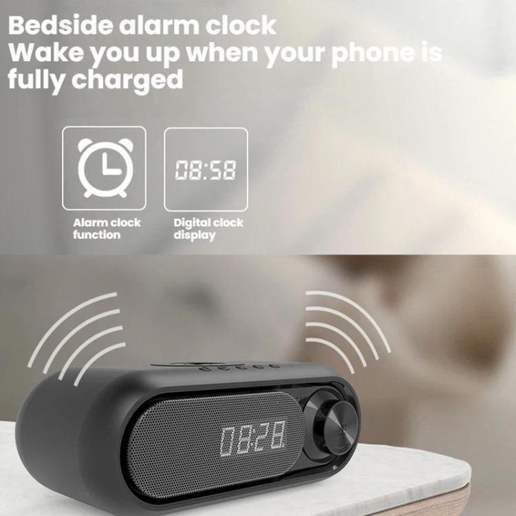 Wireless Charging Bluetooth Speaker Desktop LED Clock(Metallic Gray 5W) - Desktop Speaker by buy2fix | Online Shopping UK | buy2fix