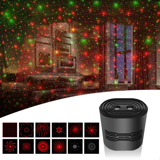 C209 USB Charge Mini Laser Stage Atmosphere Light, Specification: 12 In 1 Style (Black)