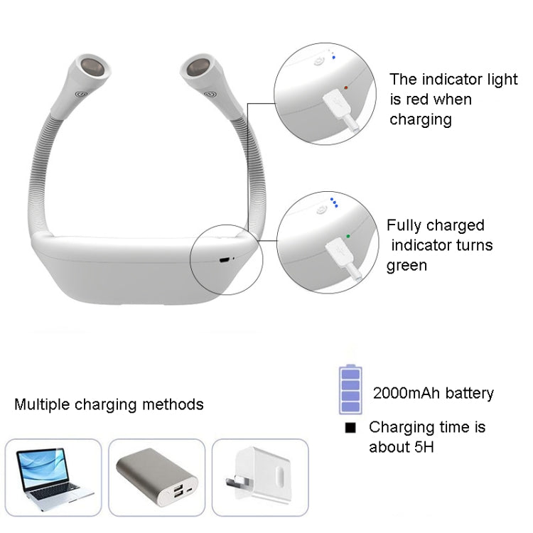 Hanging Neck Lamp Student Eye Protection Led Reading Lamp USB Rechargeable Book Lamp(White) - Desk Lamps by buy2fix | Online Shopping UK | buy2fix