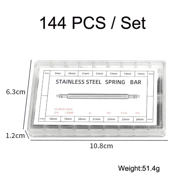 144 PCS / Set 8-25mm Strap Connecting Shaft Stainless Steel Watch Spring Bar - Watch Parts & Tools by buy2fix | Online Shopping UK | buy2fix