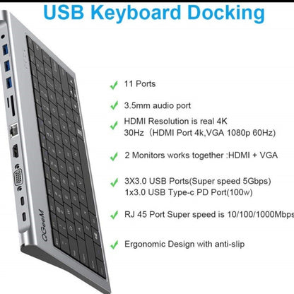 QGeeM 11 In 1 TYPE-C Extension HUB Adapter With Keyboard Function(QG-UH11-2) - USB HUB by QGeeM | Online Shopping UK | buy2fix