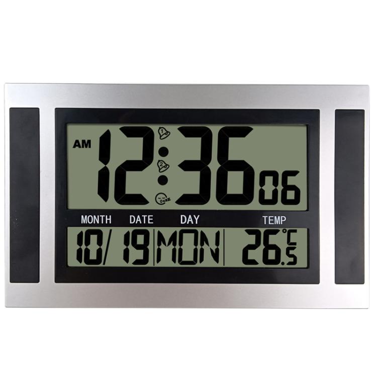 Large Screen LCD Wall Clock Minimalist Electronic Alarm Clock(Silver+Black) by buy2fix