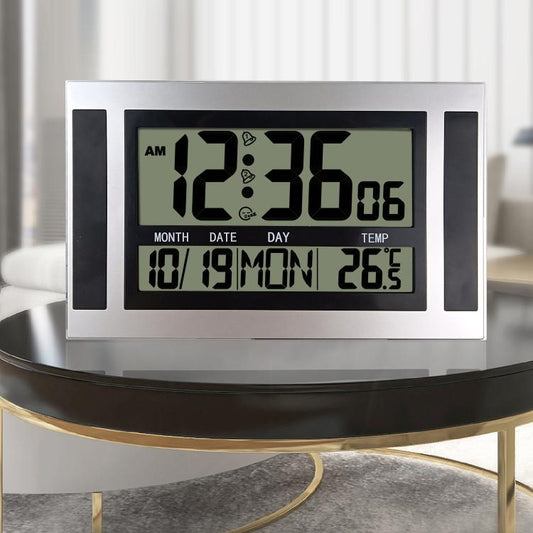 Large Screen LCD Wall Clock Minimalist Electronic Alarm Clock(Silver+Black) by buy2fix