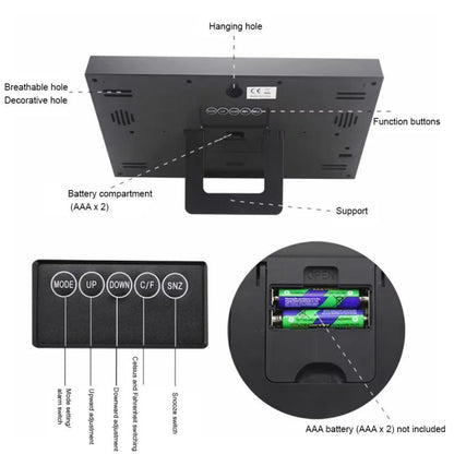 Large Screen LCD Wall Clock Minimalist Electronic Alarm Clock(Silver+Black) by buy2fix