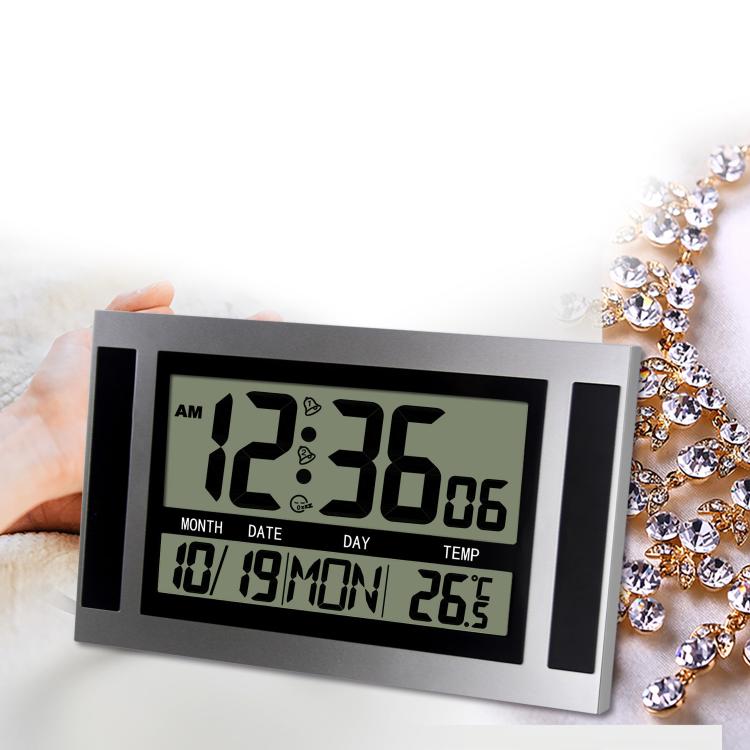 Large Screen LCD Wall Clock Minimalist Electronic Alarm Clock(Silver+Black) by buy2fix